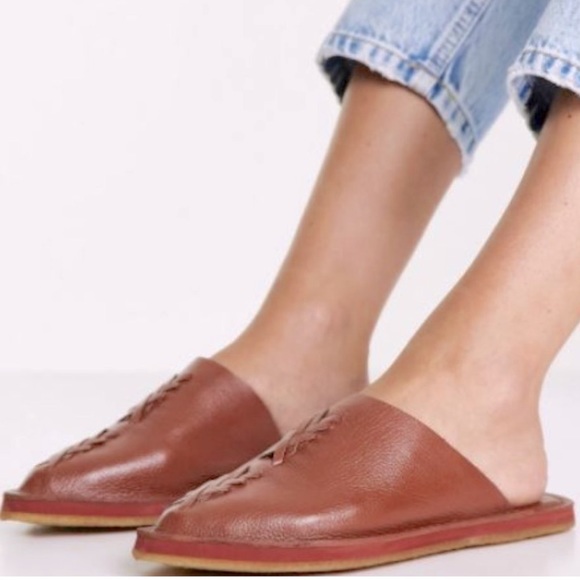 Free People Nova 6 Tan Soft Leather Slip-On Braided Backless Mules Clogs New - Picture 8 of 8